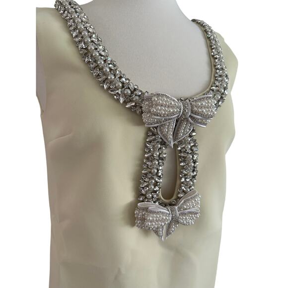 Self-Portrait Crepe Bow Mini Dress Yellow Embellished US 2 - Picture 6 of 16